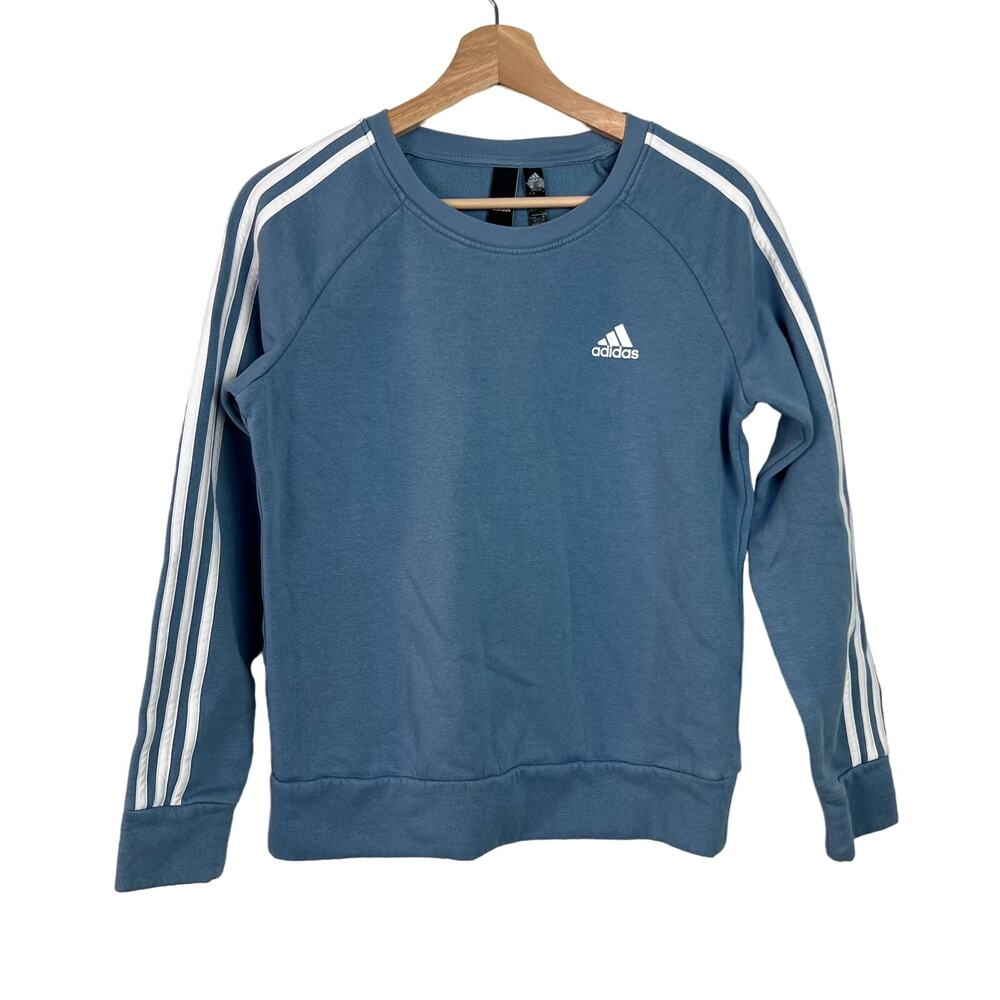 Adidas Women's Essentials 3-Stripe Fleece Sweatshirt SZ Small Powder Blue Logo